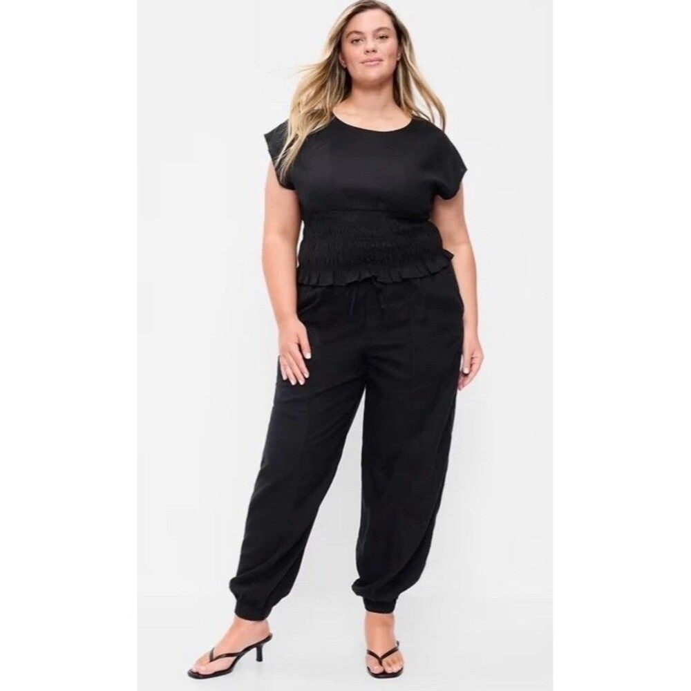 Old Navy Mid-Rise Linen-Blend Balloon Jogger Pants Size XL Black- NWOT